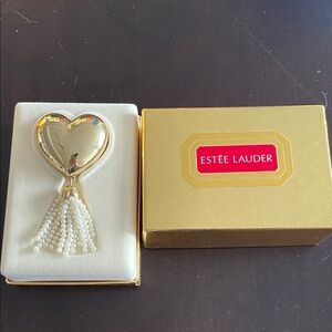 Estée Lauder Gold Heart Tassel Compact Mirror with Pearls